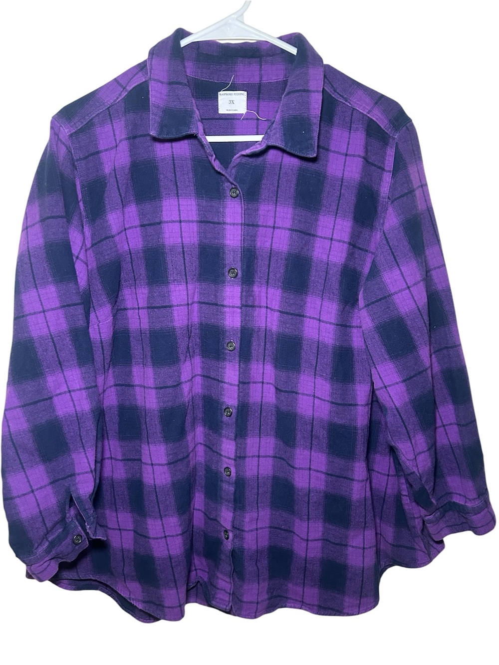 Purple Plaid Button-Front Women's Shirt Jacket Plus Size 3XL Fall Casual Spooky